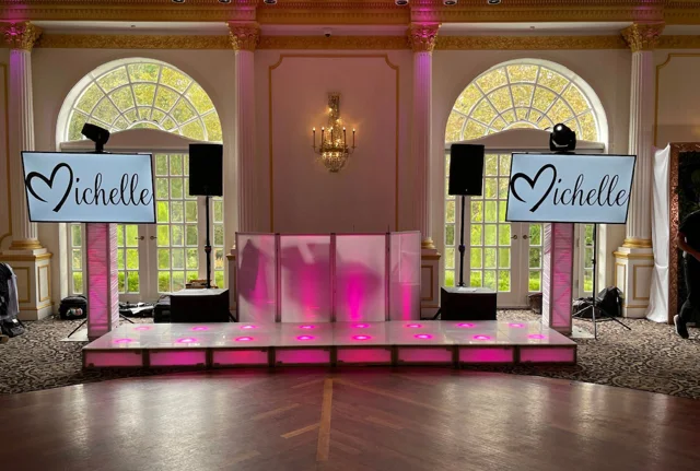 Two event screens displaying a personalized monogram